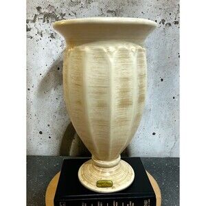 Haeger Vase Urn Pedestal Planter Matte Ivory Ribbed Round Base 1998 VTG 12.25”